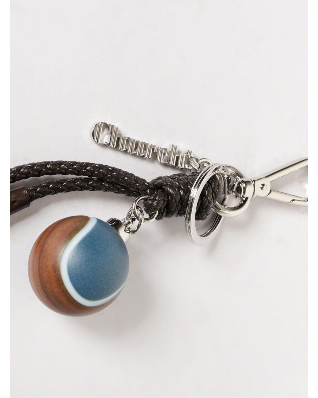 Church's White Brass And Woven Leather Keychain With Charms for men