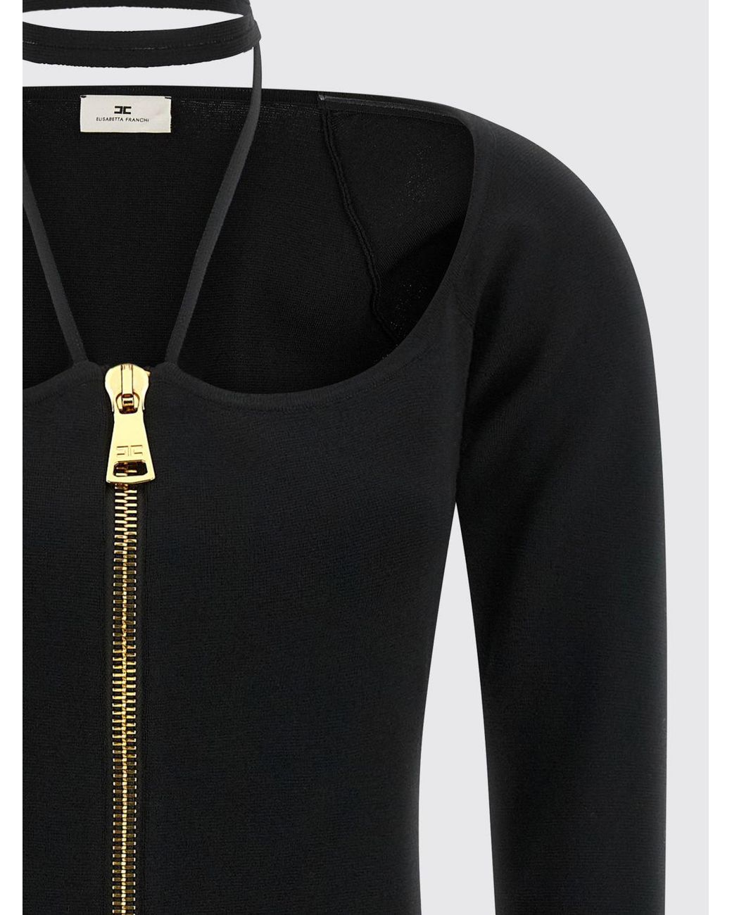 Elisabetta Franchi Black Long-Sleeve Jersey Mini Sheath Dress