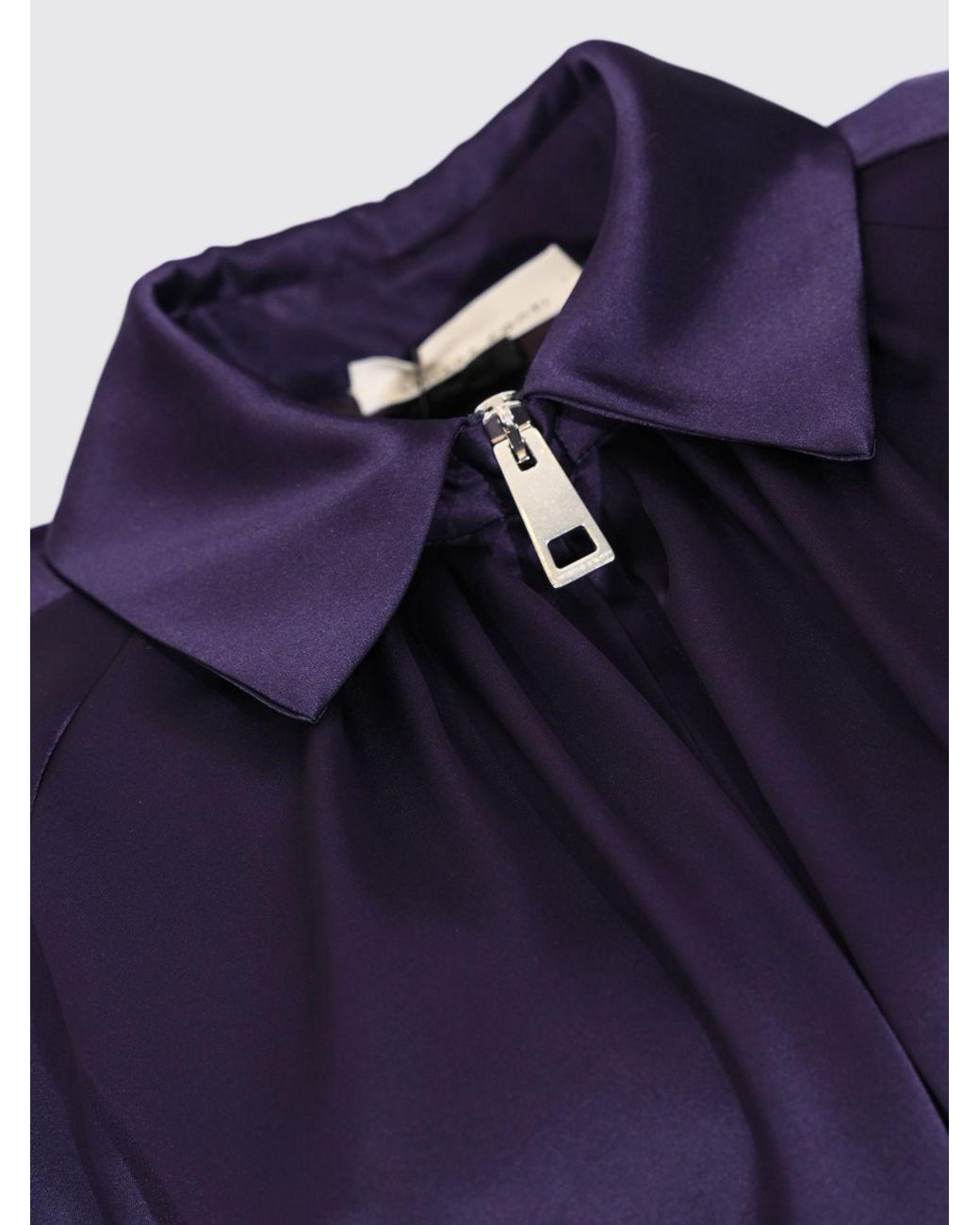 Liviana Conti Purple Cropped Draped Satin Bomber Jacket With Balloon Sleeves
