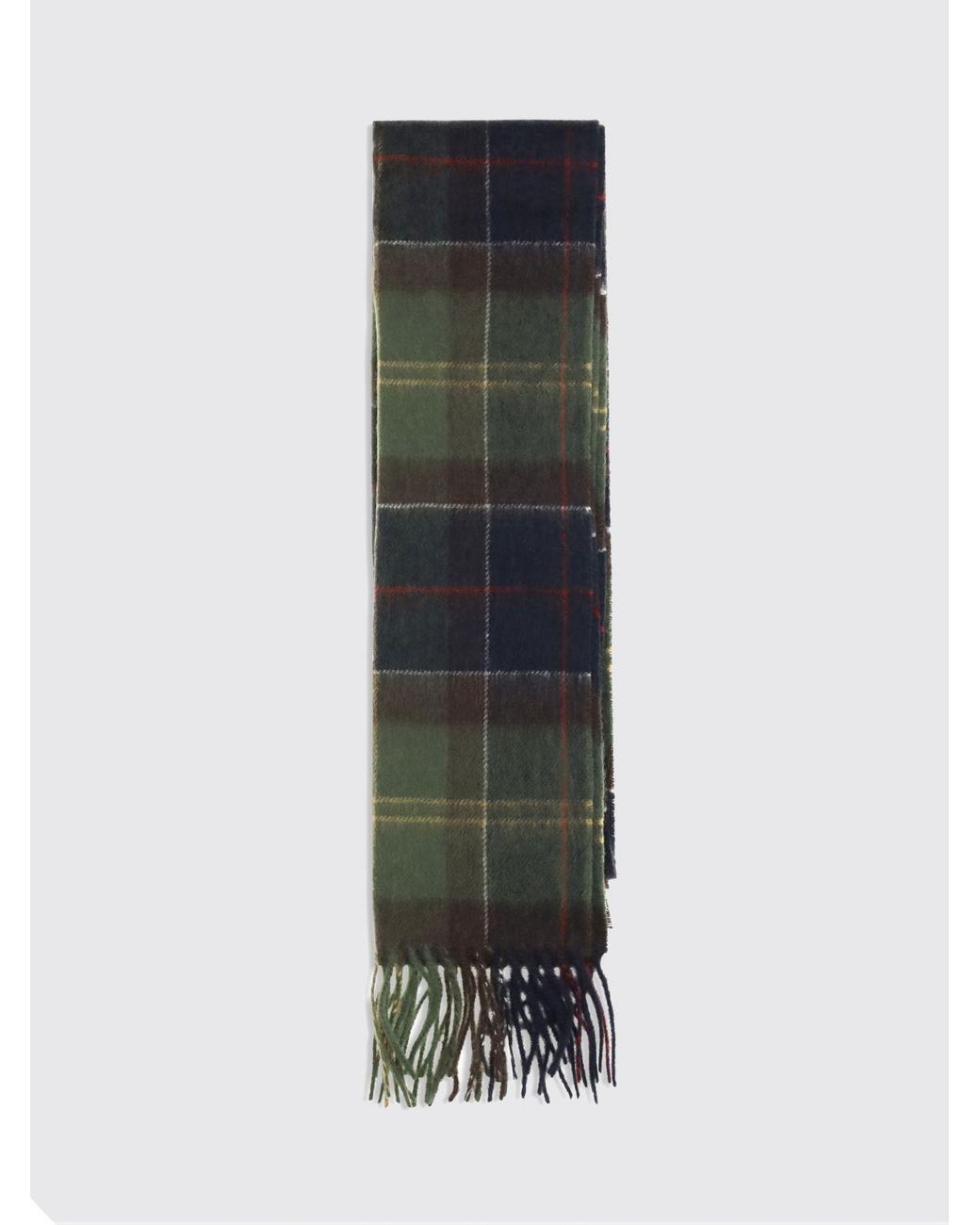 Barbour Green Rectangular Tartan Wool And Cashmere Scarf With Fringes