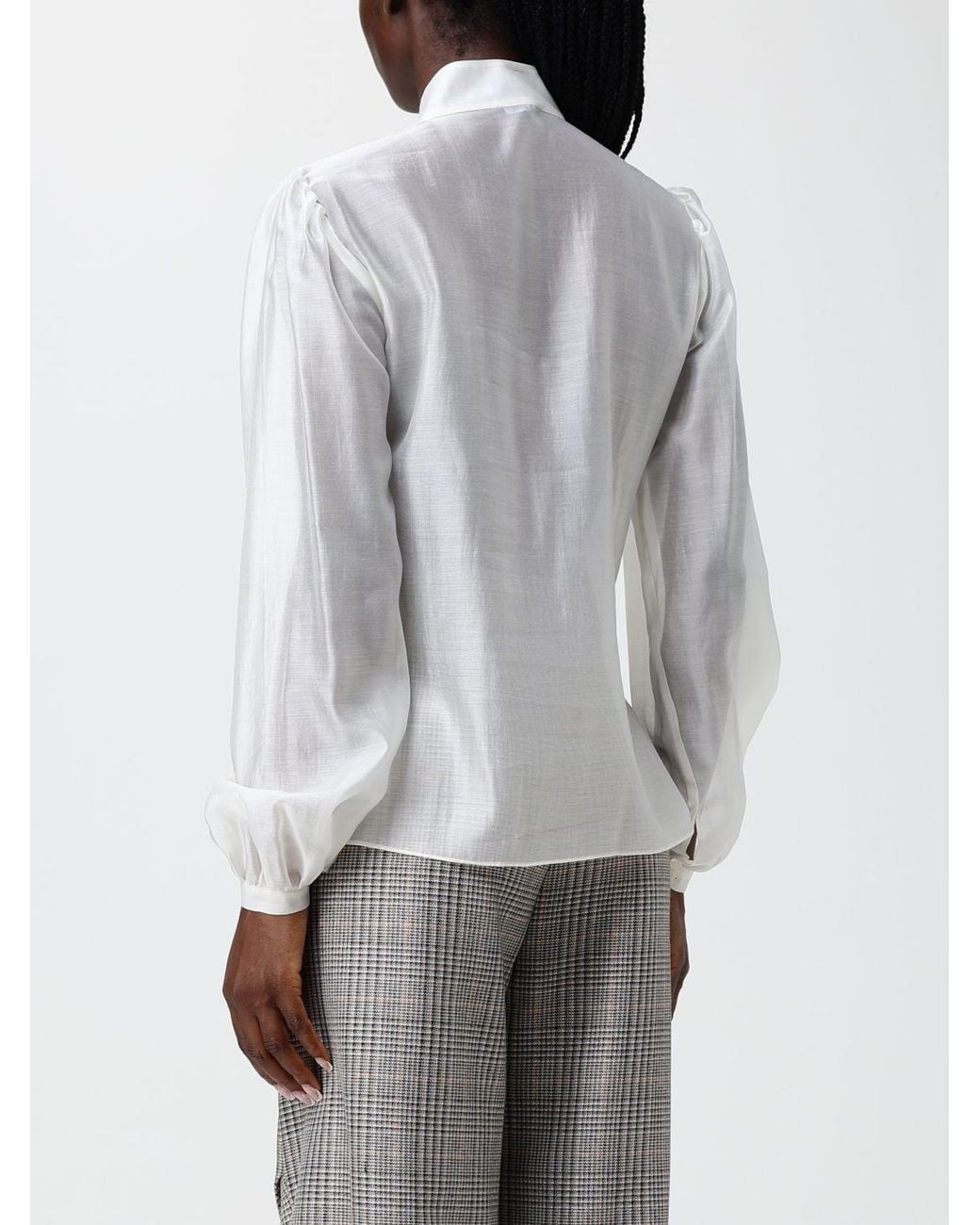 Hanita Gray Satin Shirt With Mandarin Collar And Embroidered Plastron