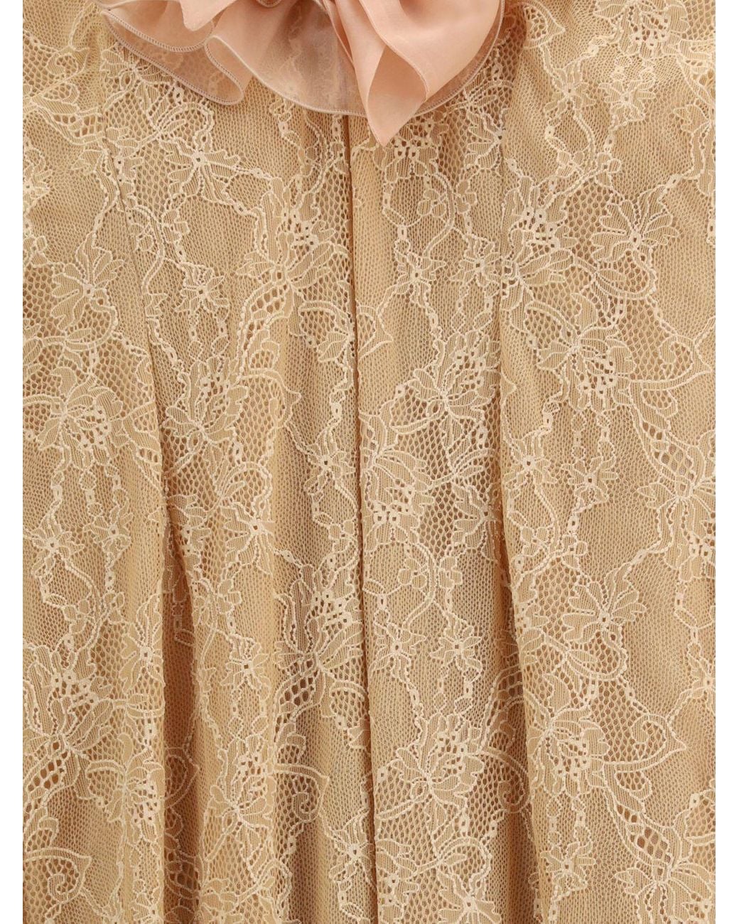 Alessandra Rich Natural Lace Midi Dress With Ruffles