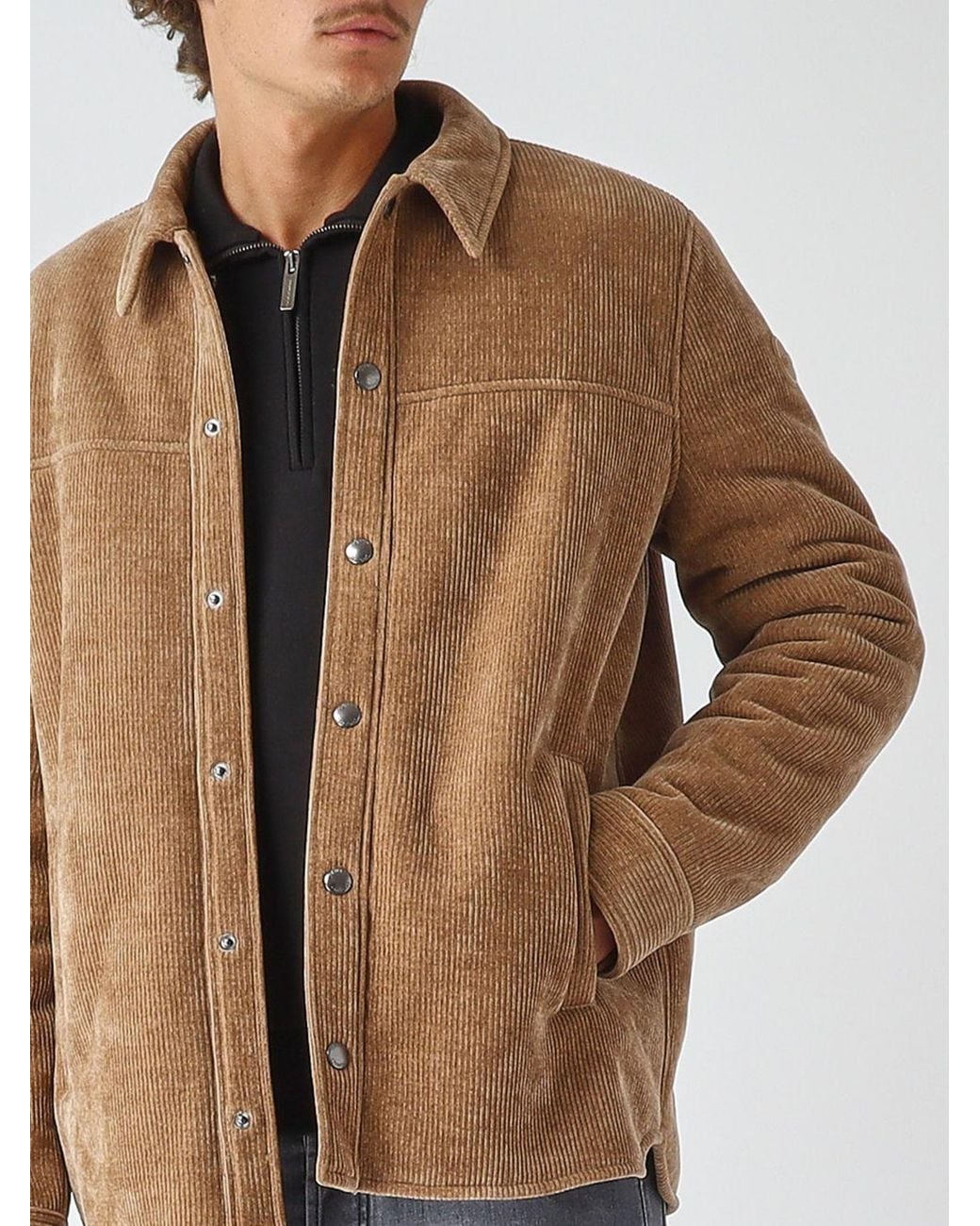 Colmar Brown Single-Breasted Velvet Overshirt With A Classic Collar And Button Closure for men