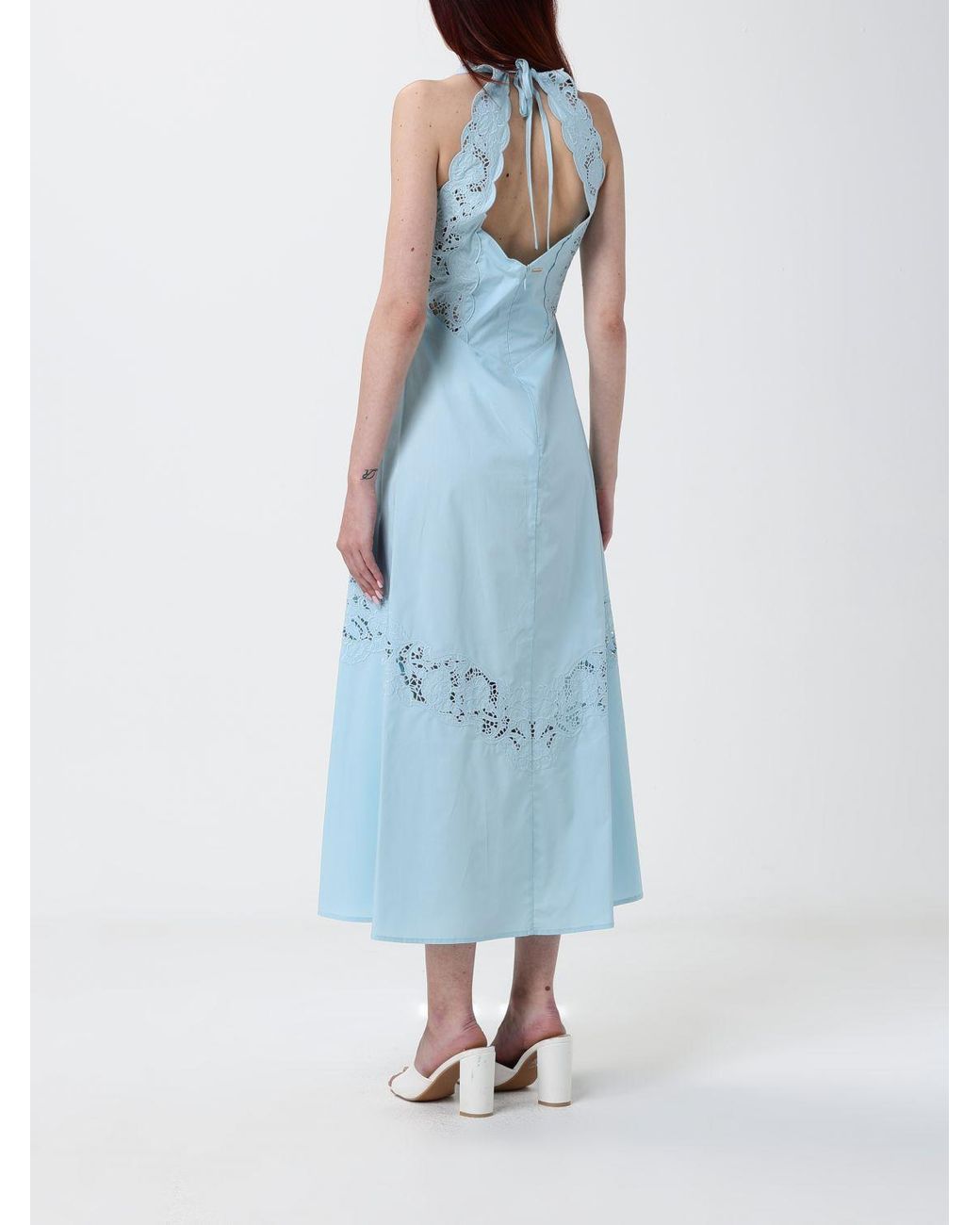 Twinset Blue Cotton Midi Dress