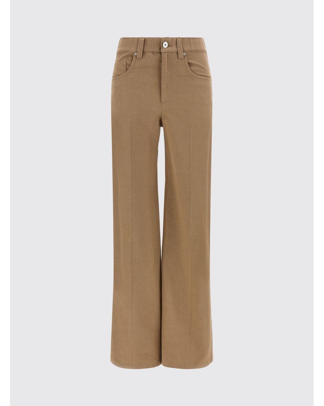Brunello Cucinelli Natural High-Waisted Cropped Wide Leg Denim Jeans With Monili