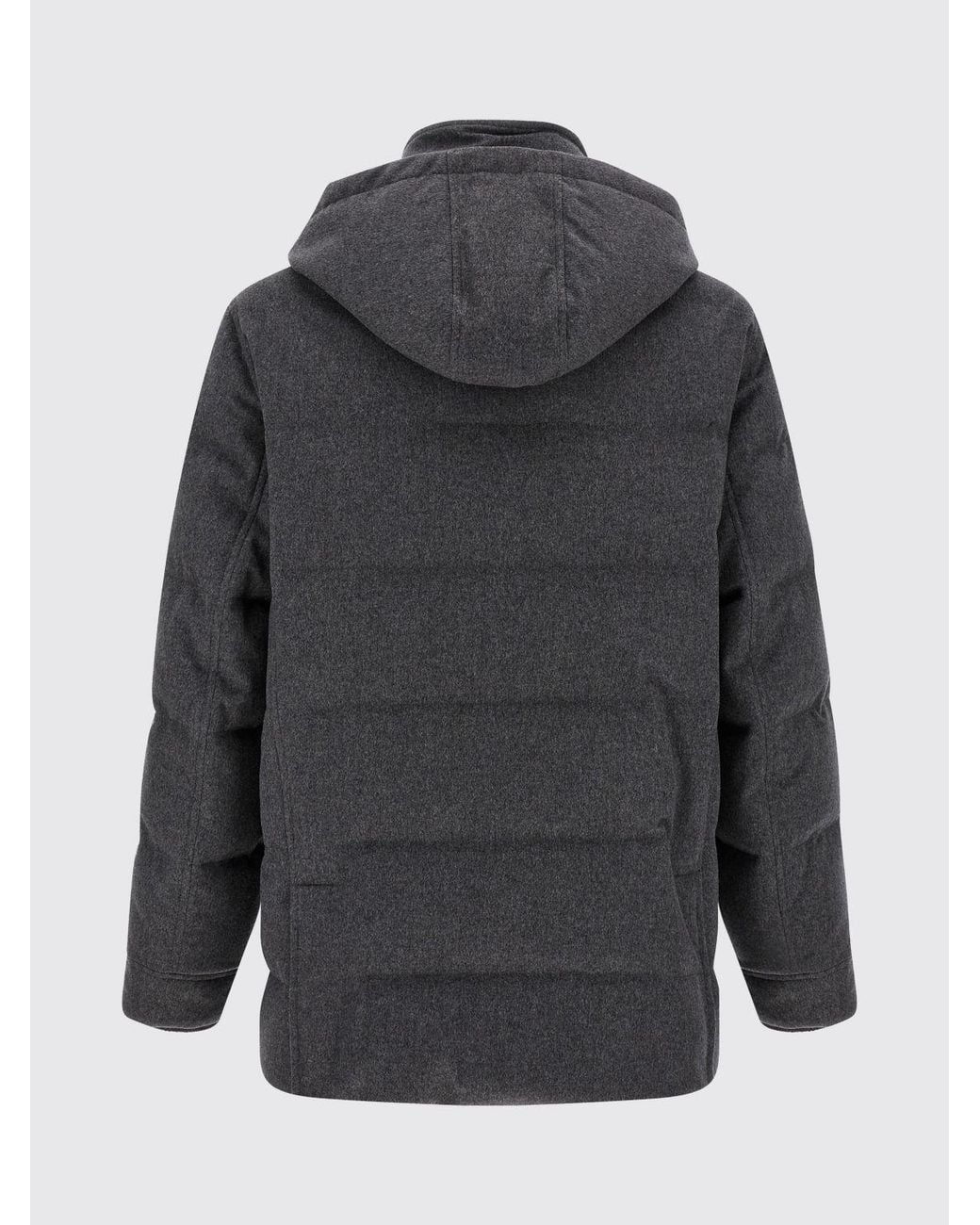 Brunello Cucinelli Gray Padded Wool Parka With Detachable Hood for men