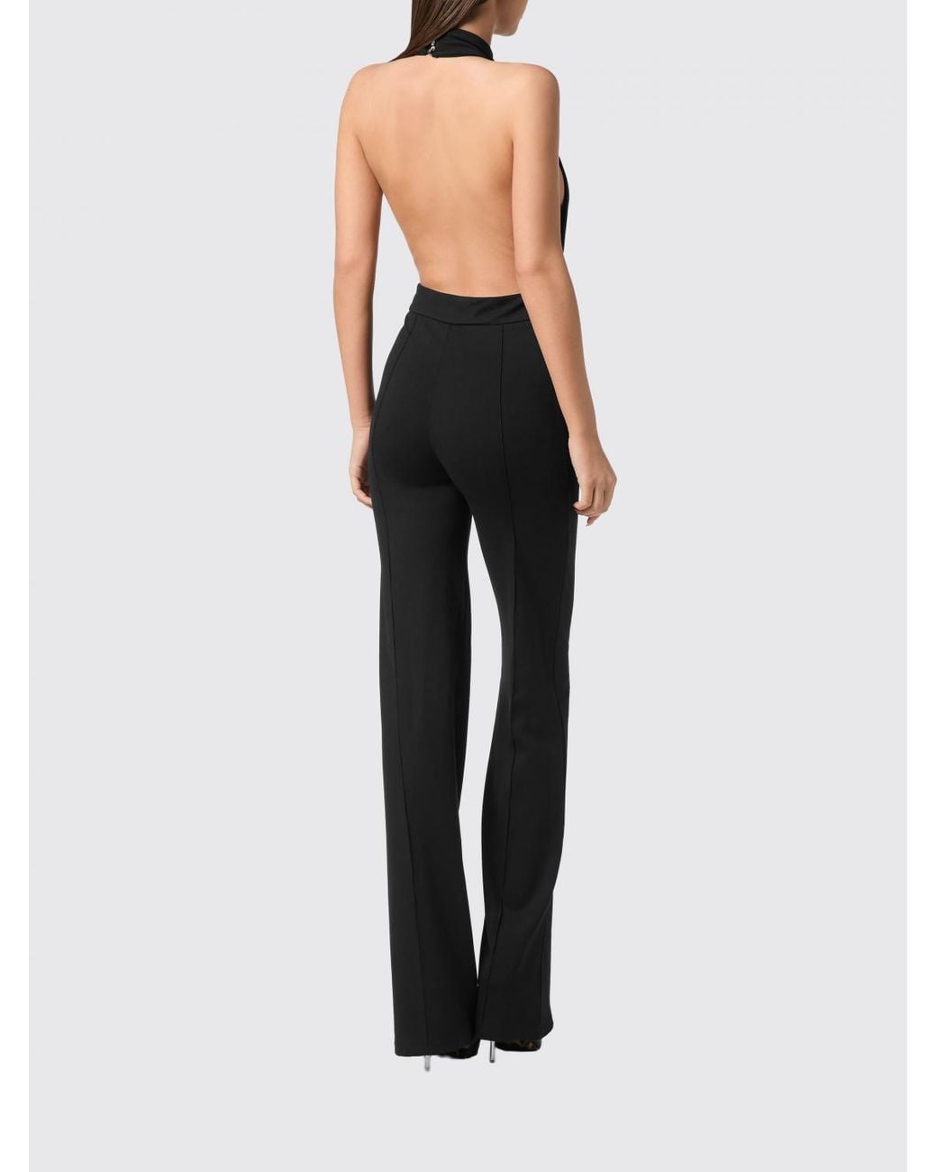 Philipp Plein Black Crêpe Halterneck Jumpsuit With A Deep V-Neck
