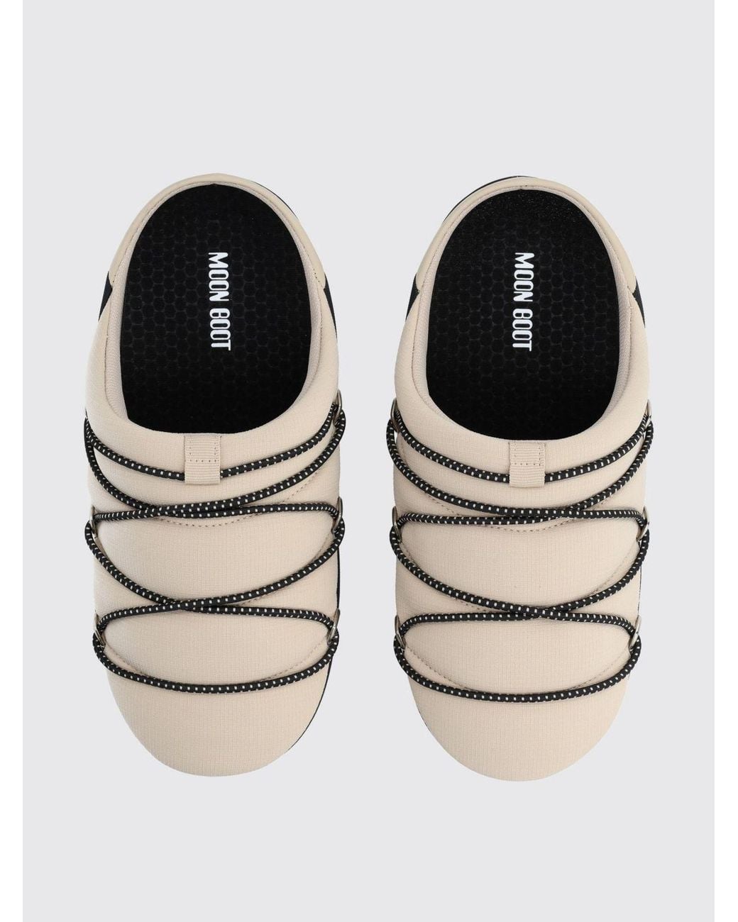 Moon Boot White Ripstop Nylon Flat Mules With Webbing Tapes And Rubber Sole