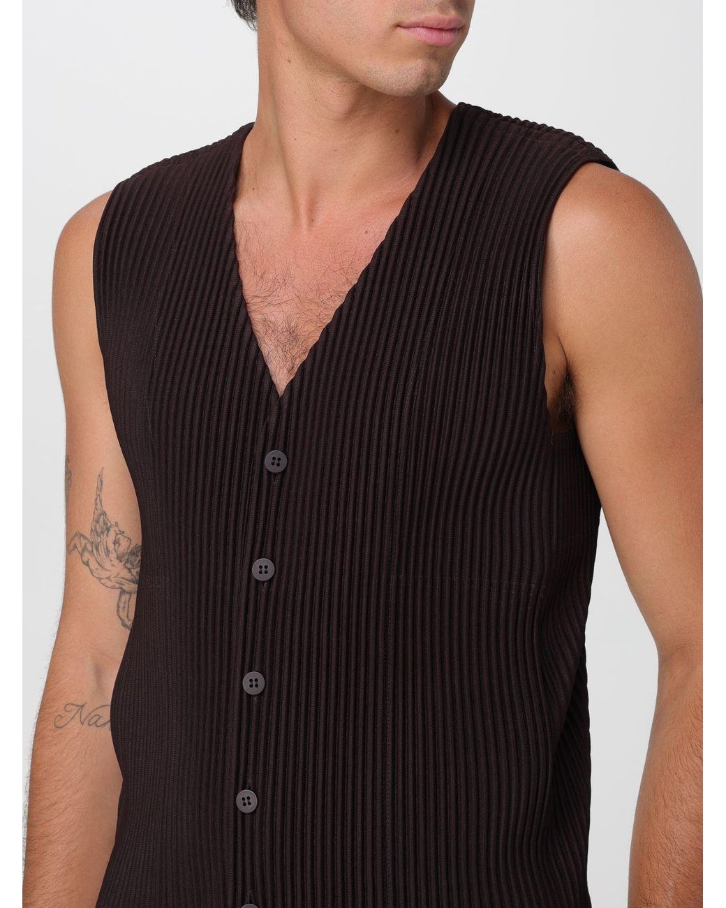 Homme Plissé Issey Miyake Black Button-Front Pleated Waistcoat Homme Plissé Issey Miyake for men