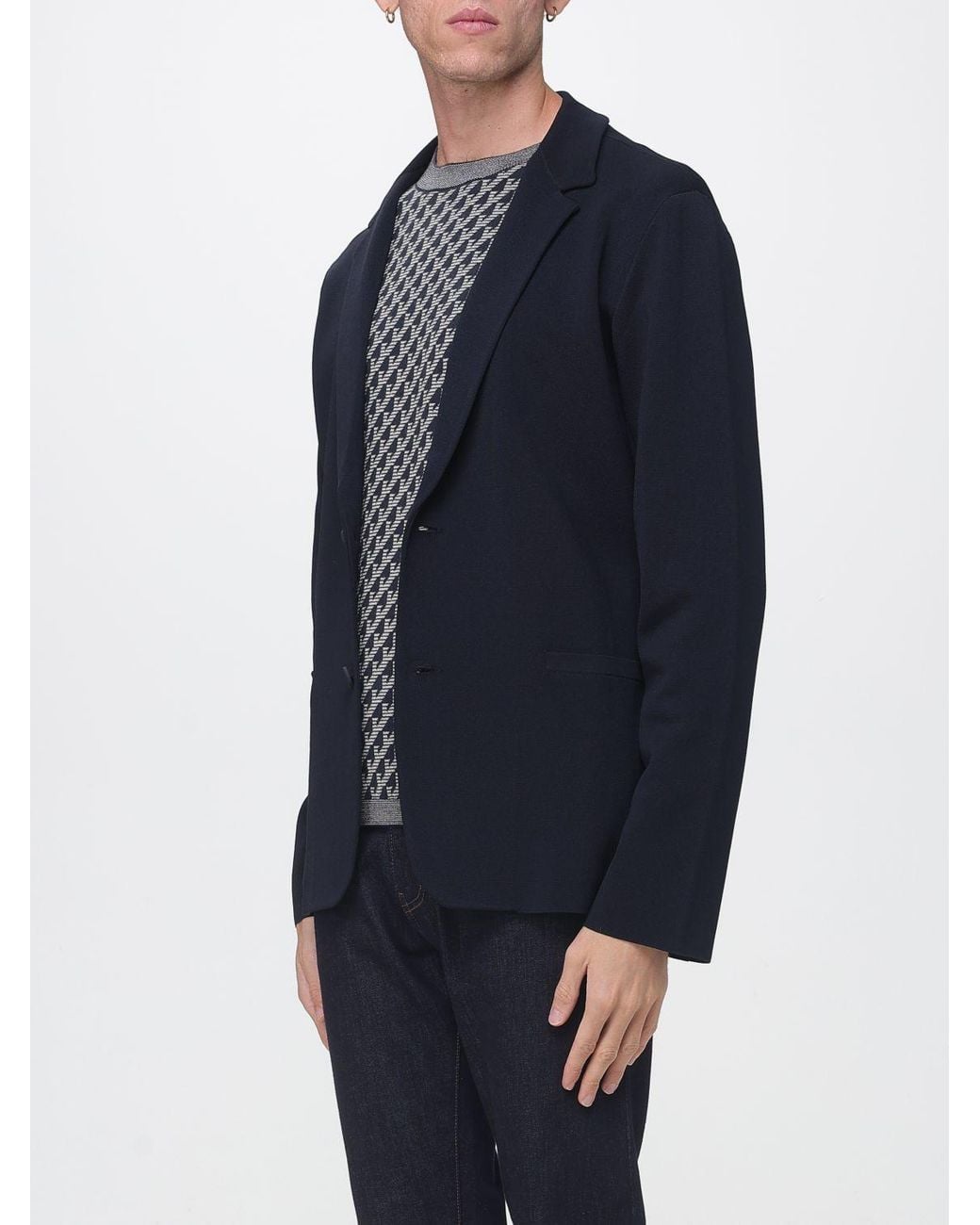 Emporio Armani Blue Single-Breasted Viscose Blend Blazer With Patch Pockets for men