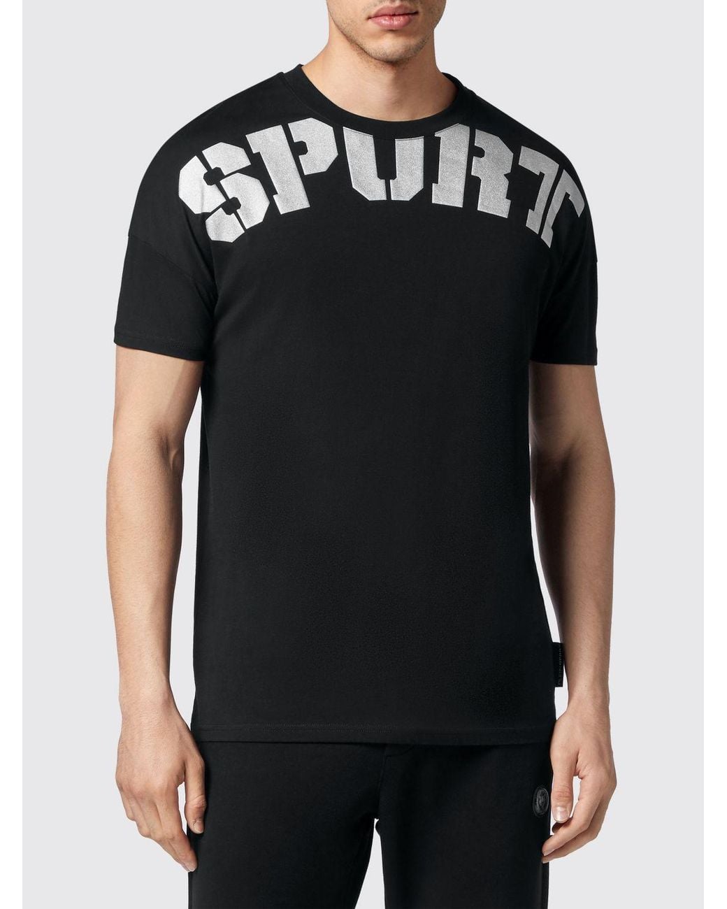 Philipp Plein Black Jersey T-Shirt With Dropped Shoulders And Back Logo Print for men