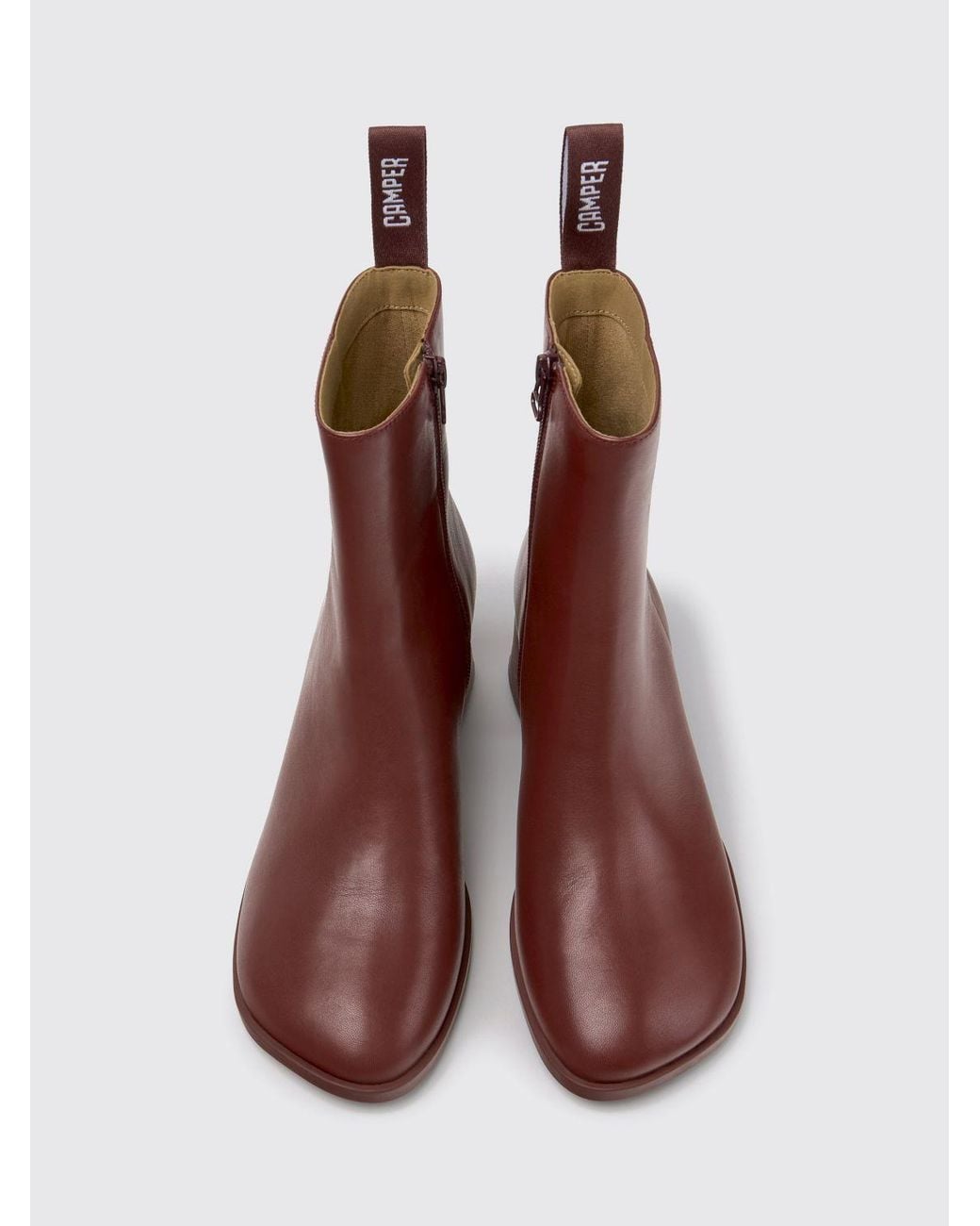 Camper Brown Kora Smooth Leather Ankle Boots With Block Heel And Side Zip