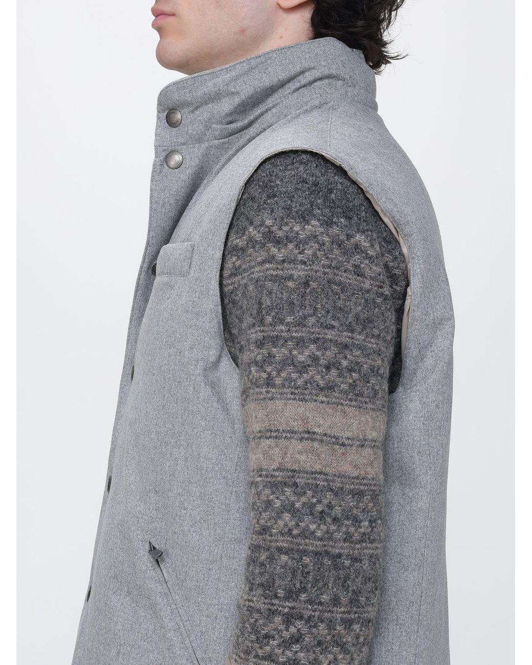 Brunello Cucinelli Gray Padded Wool Vest With Detachable Hood for men