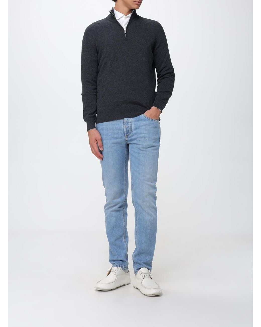 Brunello Cucinelli Blue Mid-Rise Straight Fit Jeans for men