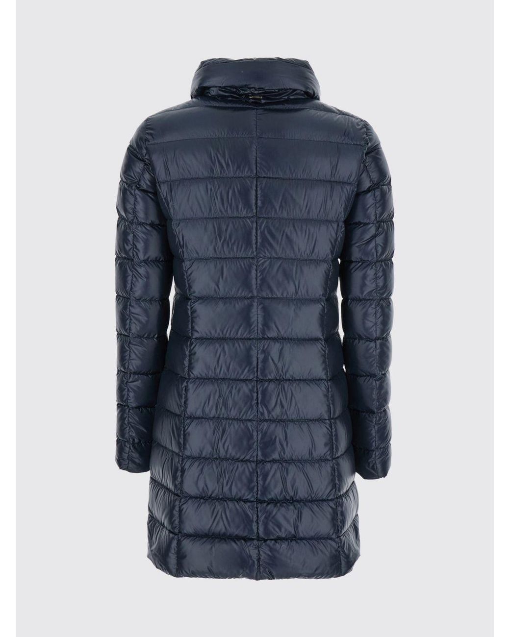 Herno Blue Long Water-Repellent Nylon Down Jacket With High Neck And Slim Fit