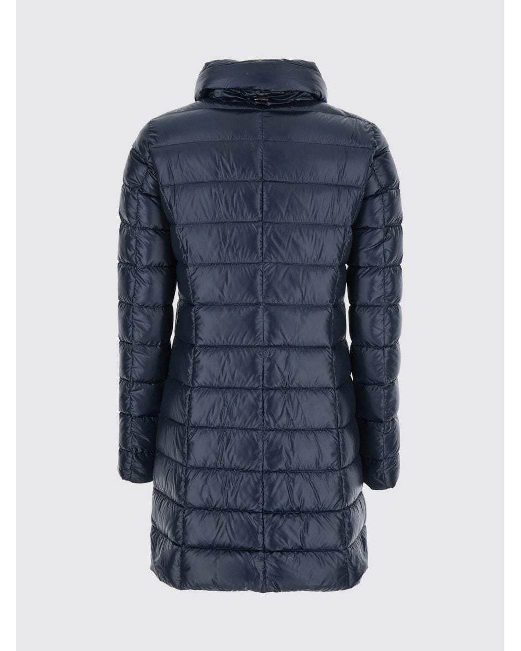 Herno Blue Long Water-Repellent Nylon Down Jacket With High Neck And Slim Fit