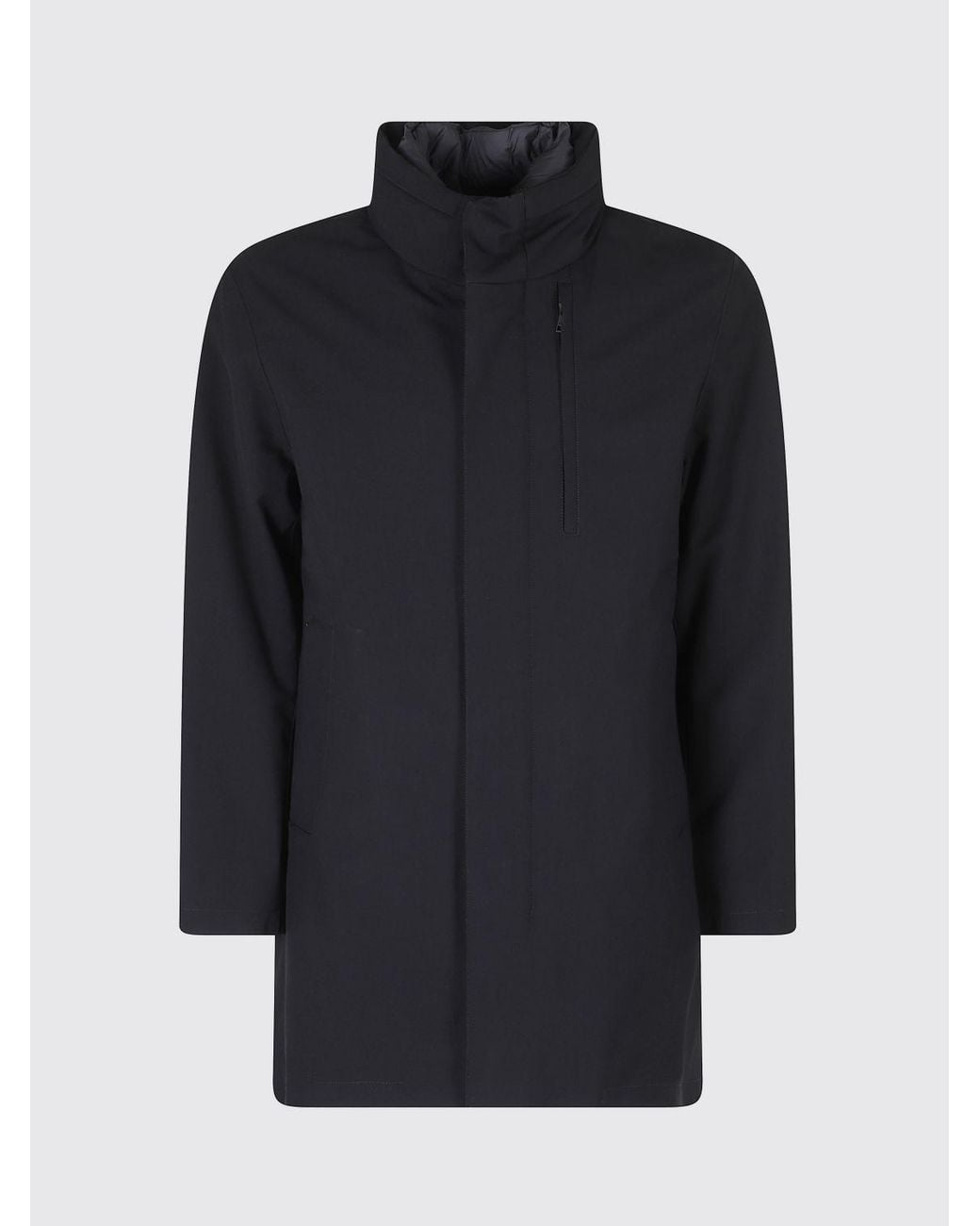 DUNO Black Knee-Length Viscose Blend Parka With Padded Hood for men