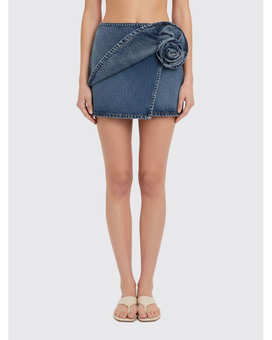 Magda Butrym Blue Cotton Denim Mini Skirt With Flower
