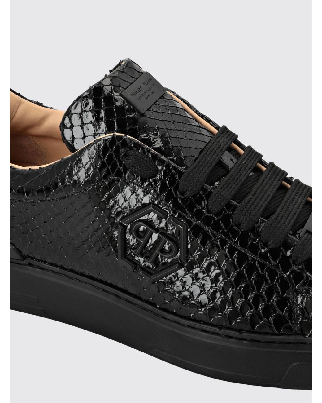Philipp Plein Black Snakeskin-Effect Sneakers for men