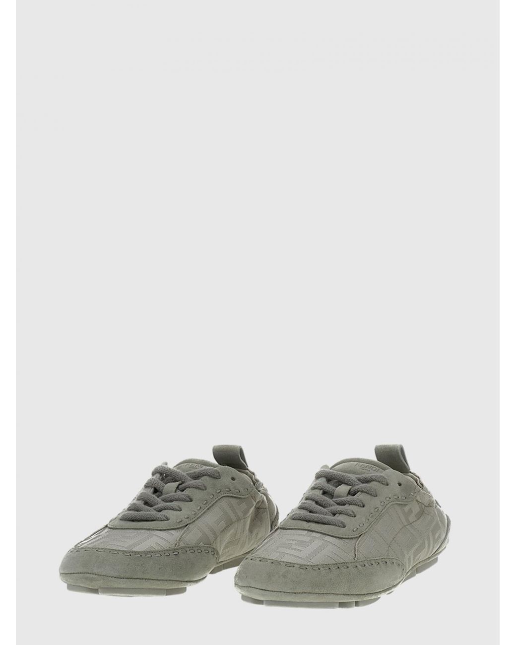 Fendi Gray Fit Ff Jacquard Monogram Canvas And Suede Sneakers for men
