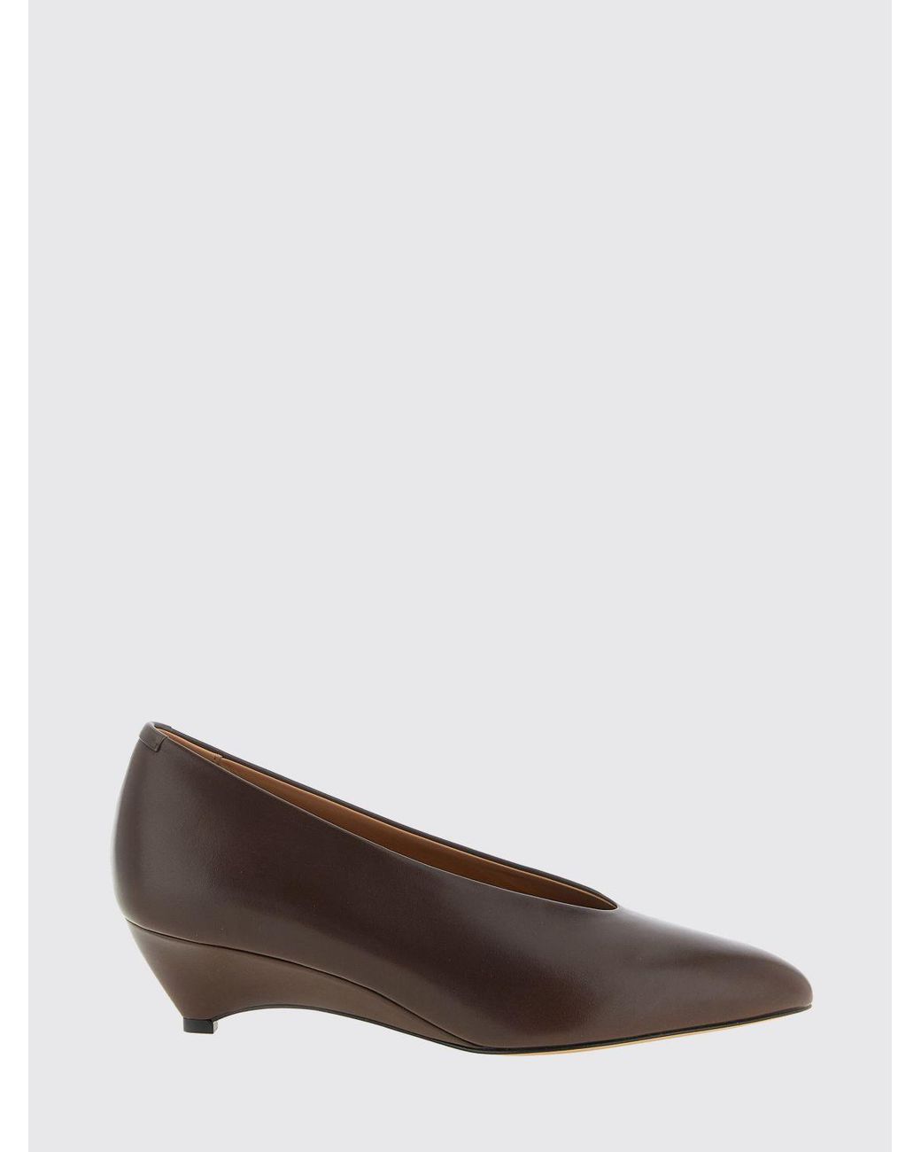 Jil Sander Brown Arc Calf Leather Pumps With Low Sculptural Heel