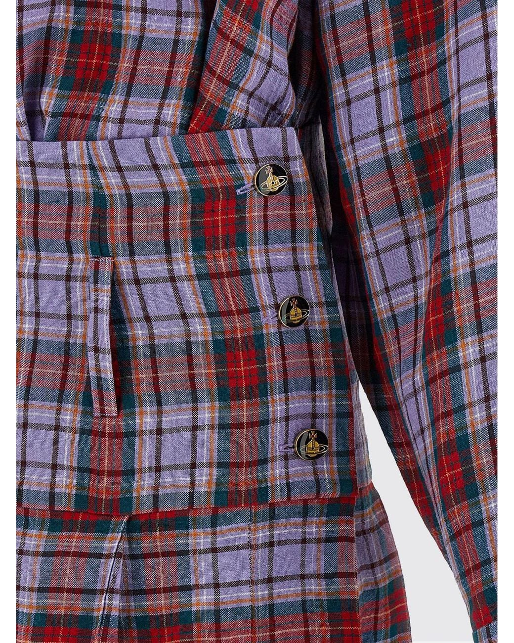 Vivienne Westwood Purple Linen Check Pattern Mini Dress