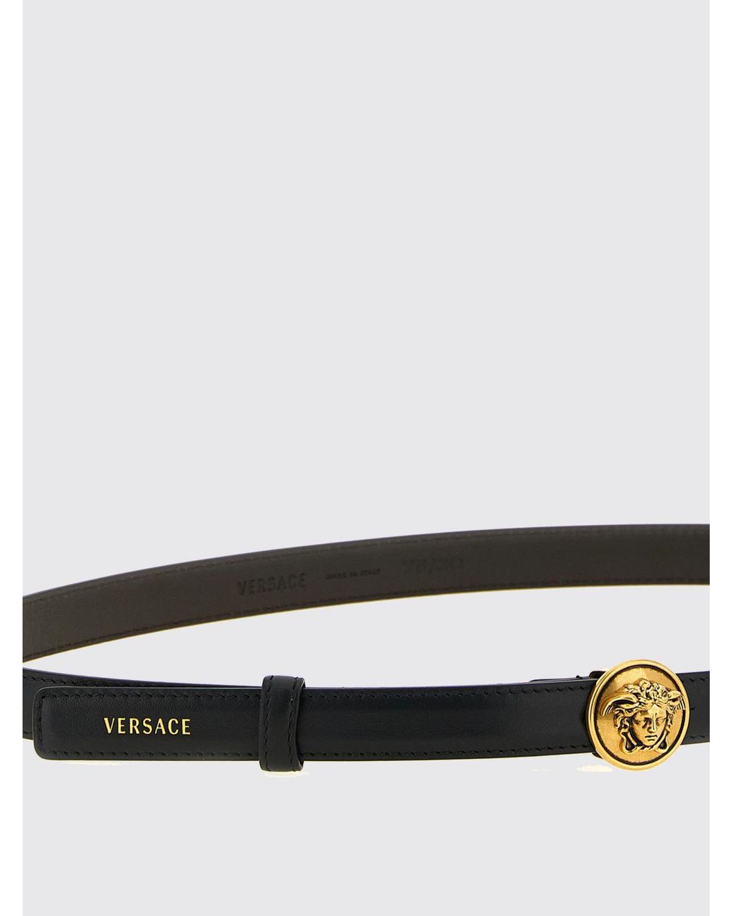 Versace White Calfskin Leather Belt With Monogram Buckle And Logo