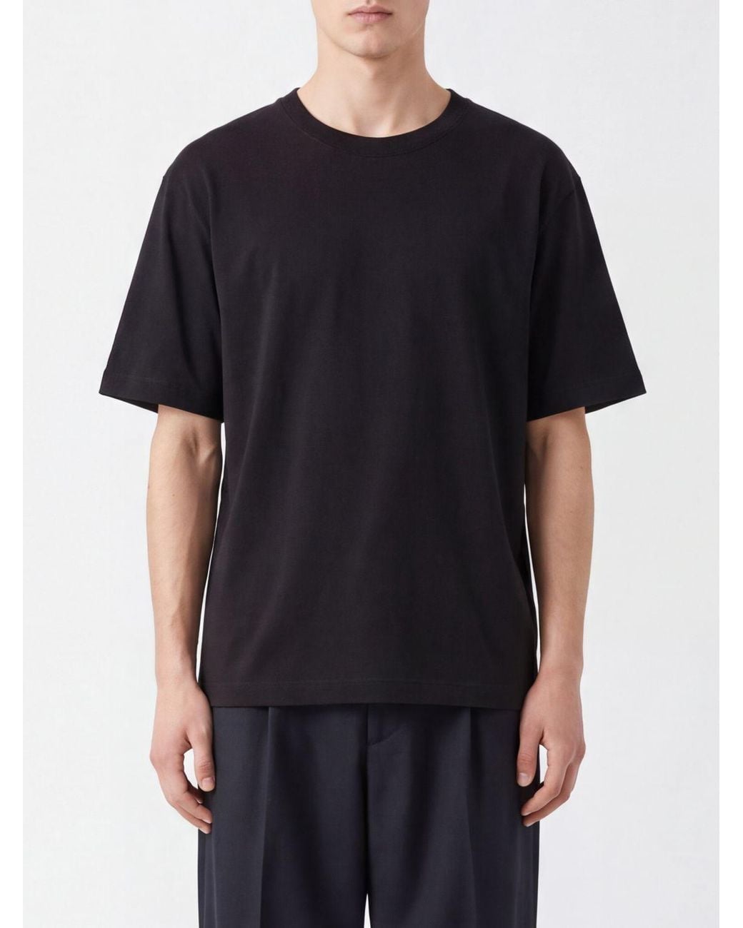 Dries Van Noten Black Short-Sleeved Cotton T-Shirt With Dropped Shoulders for men