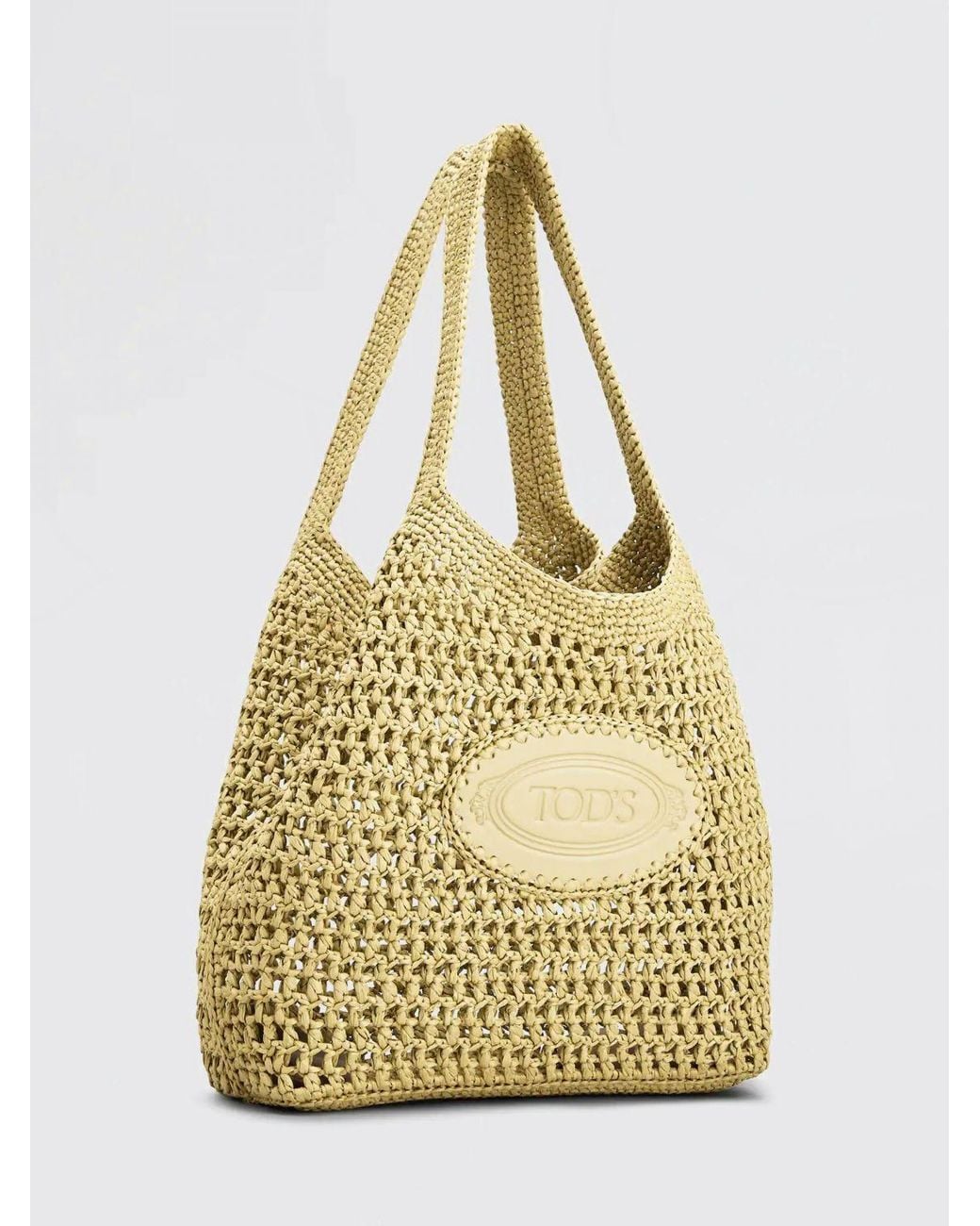Tod's Metallic Crochet Raffia Shopping Bag