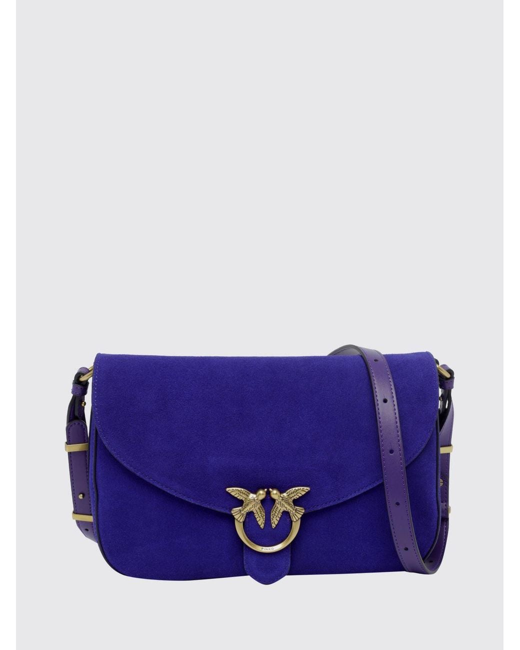 Pinko Purple Mini Love Bag Suede Crossbody Bag With Love Birds Logo