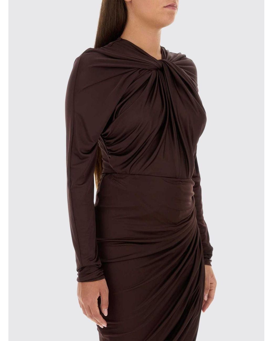Balmain Brown Long-Sleeved Viscose Bodysuit With Draping And Lace Inserts