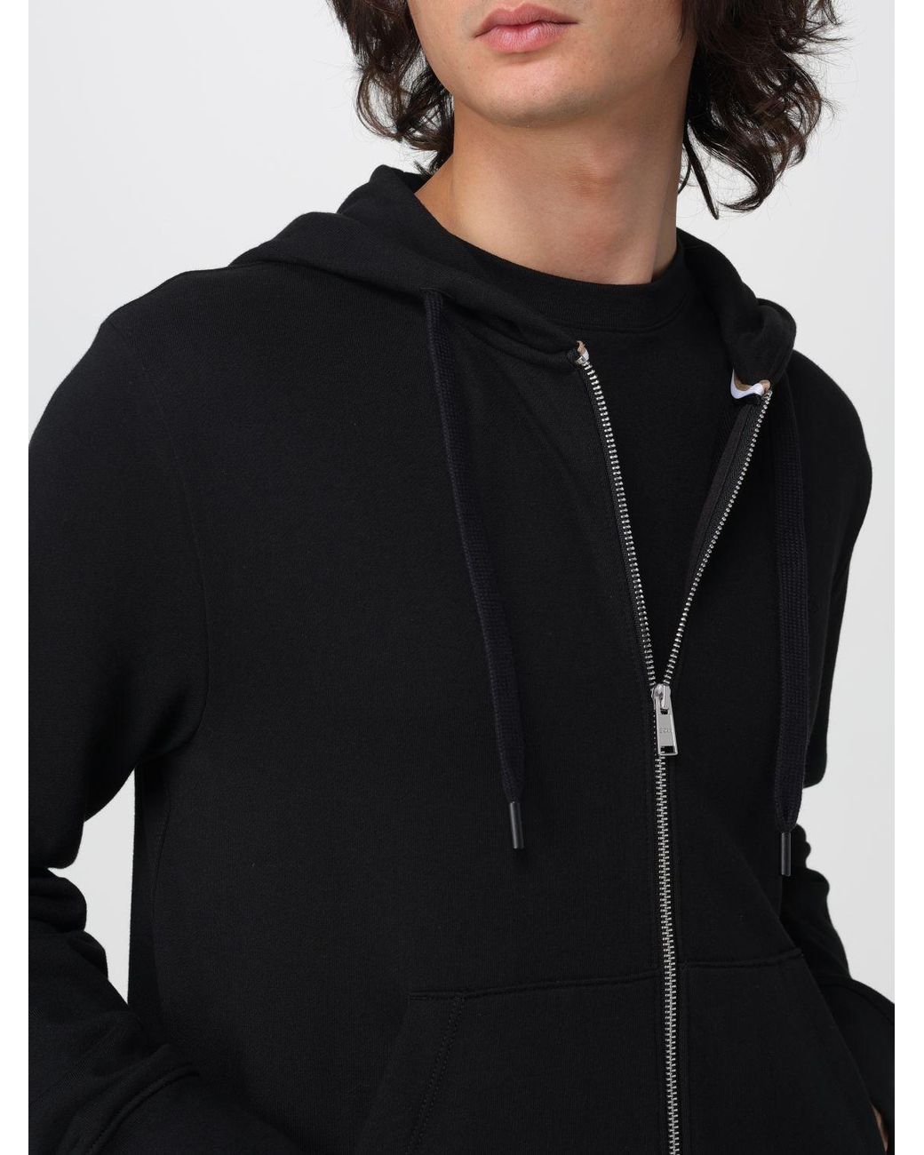 Boss Blue Cotton Zip-Up Hoodie Sweatshirt With Drawstring for men