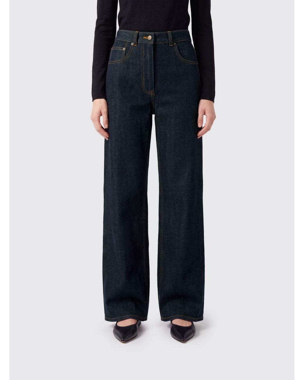 Thom Browne Black High-Waisted Wide Leg Jeans