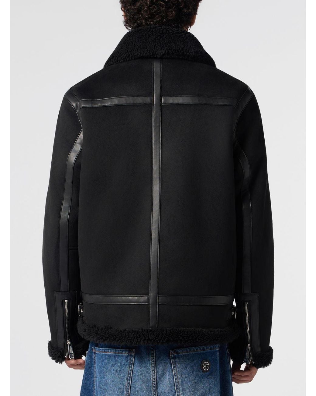 Philipp Plein Black Faux Suede Jacket With Fur Collar for men