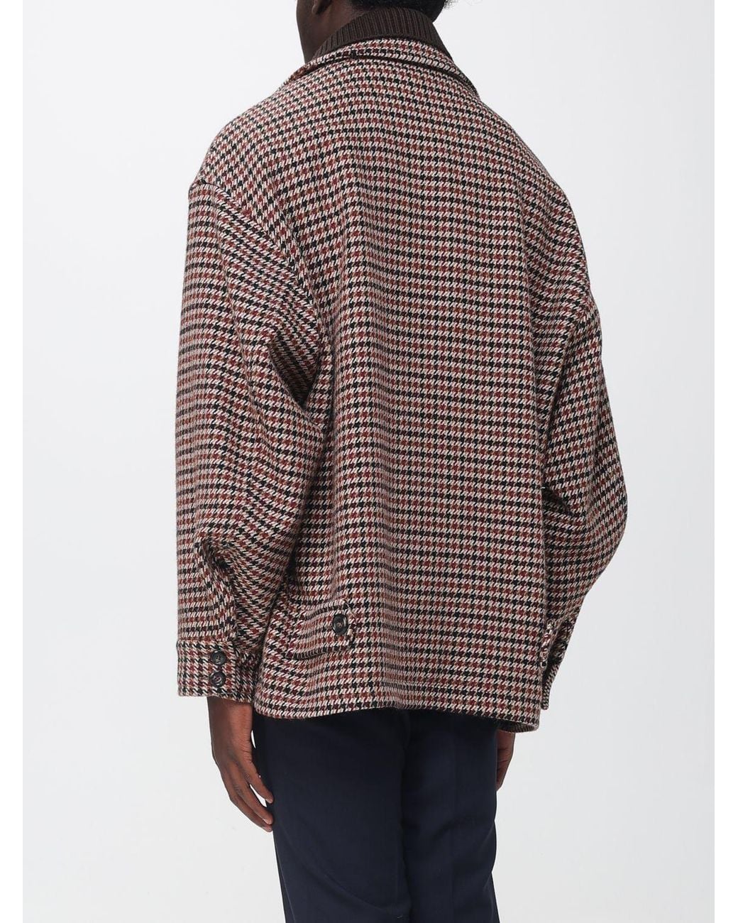 Emporio Armani Natural Oversize Virgin Wool Shirt Jacket With Houndstooth Pattern for men