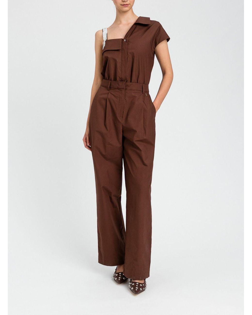 Twinset Brown Cotton Jumpsuit