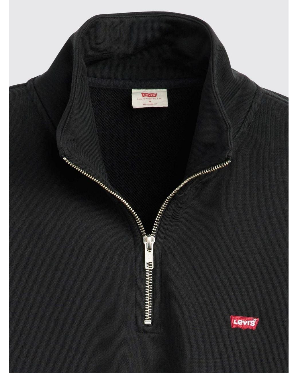 Levi's Black Regular Fit Cotton Sweatshirt With High Neck, Contrast Logo And Half-Zip for men