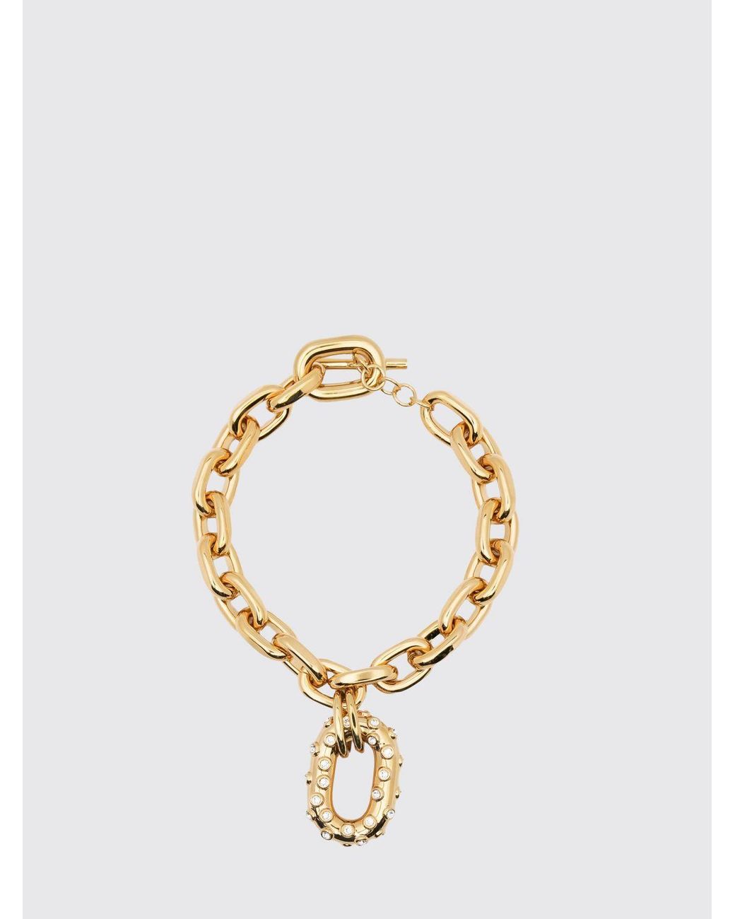 Rabanne Metallic Xl Link Brass Necklace With Set Rhinestones