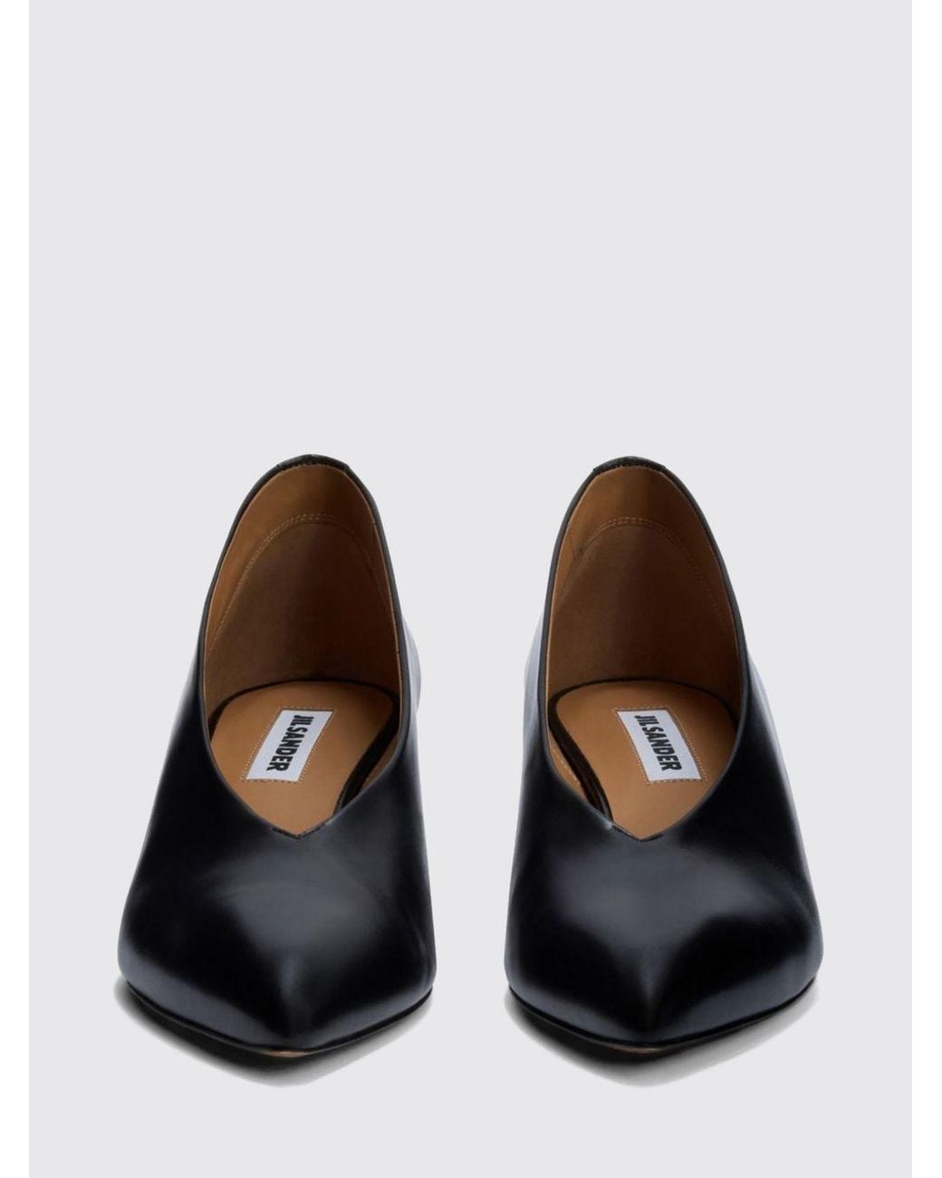 Jil Sander Black Arc Calf Leather Pumps With Low Sculptural Heel