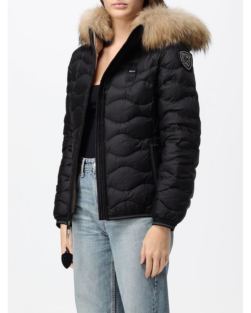 Blauer Black Camelia Slim Fit Short Down Jacket With Shearling Hood