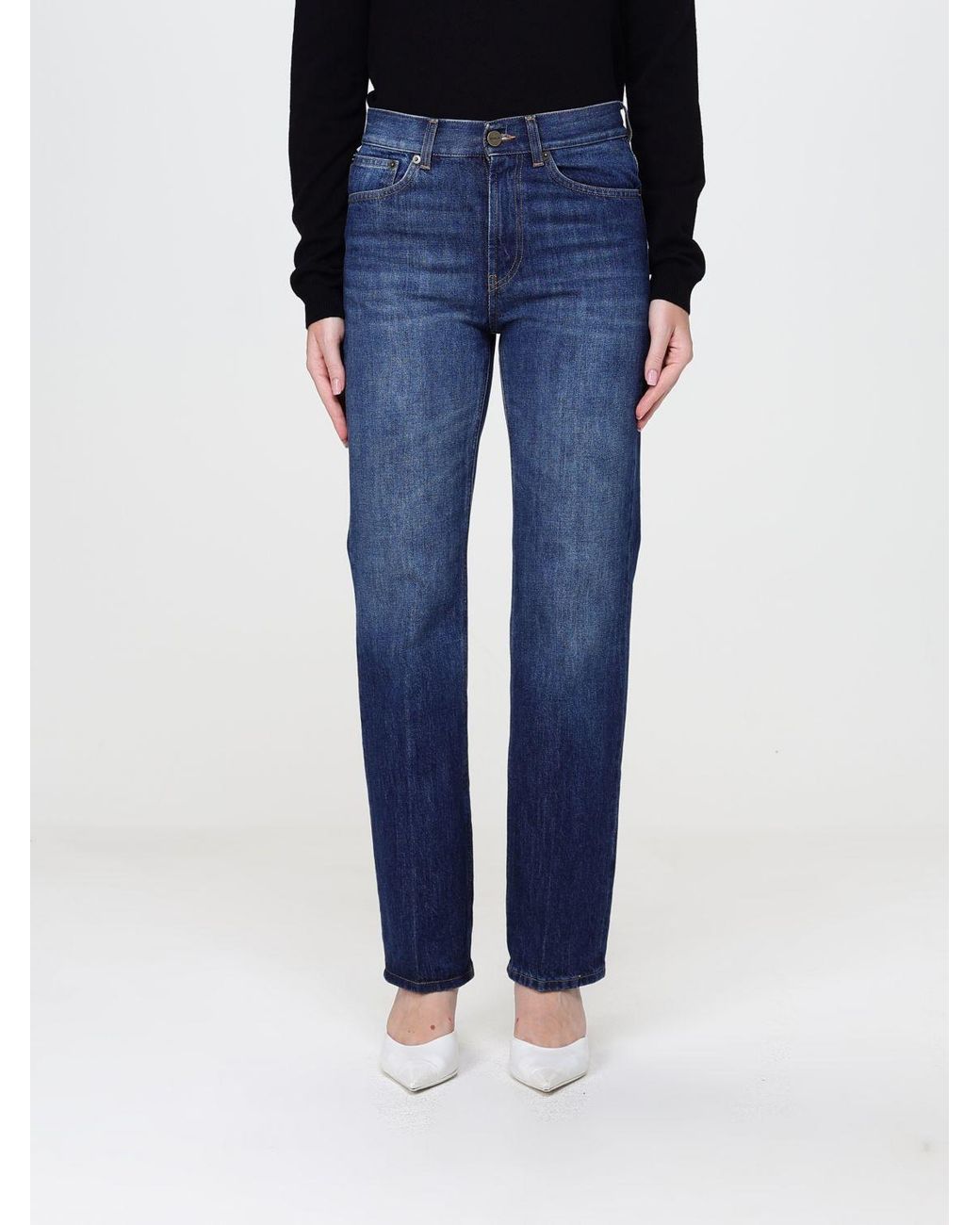 Dondup Blue Mid-Rise Straight Fit 5-Pocket Jeans