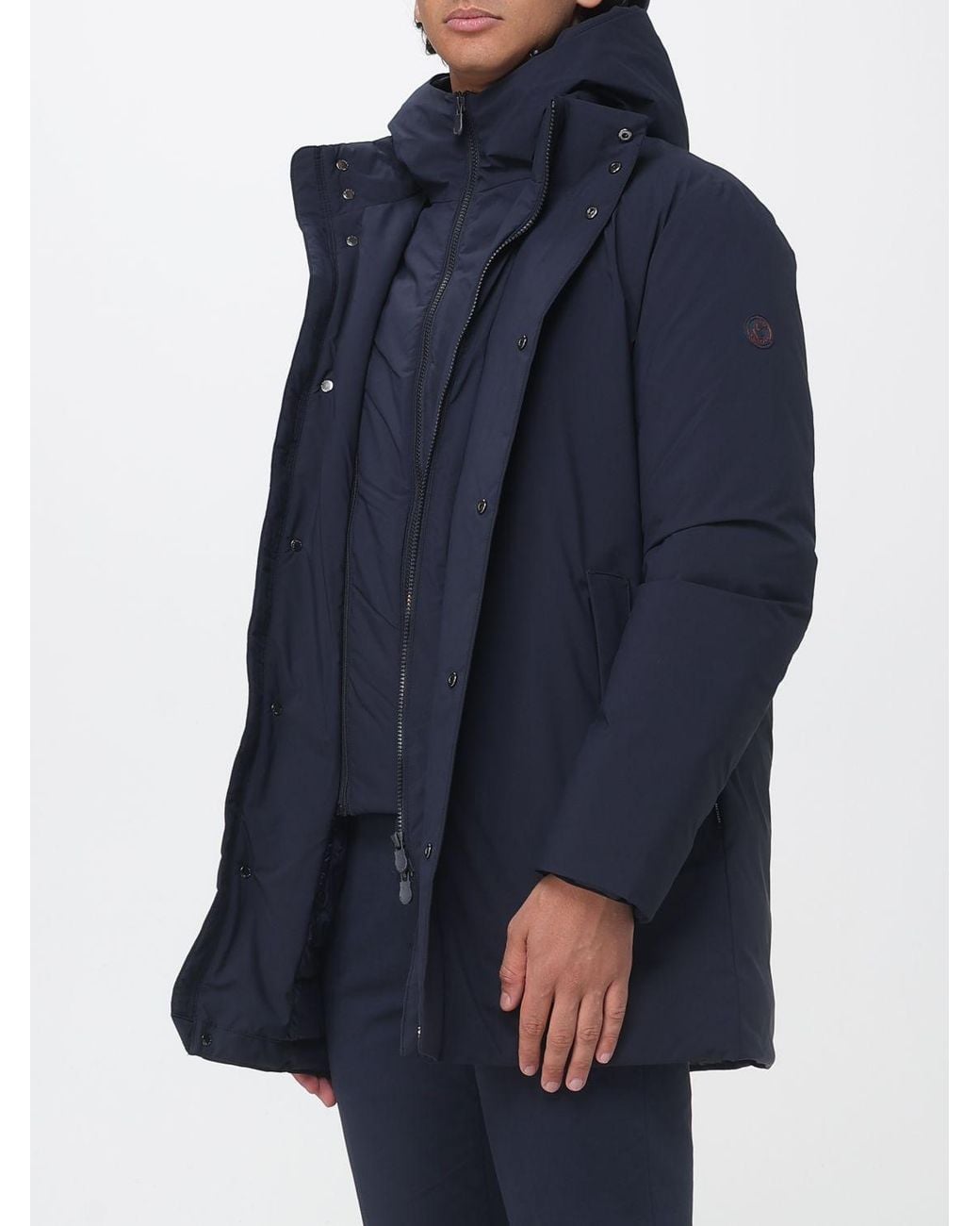 Save The Duck Blue Short Padded Waterproof Polyester Parka With Hood for men