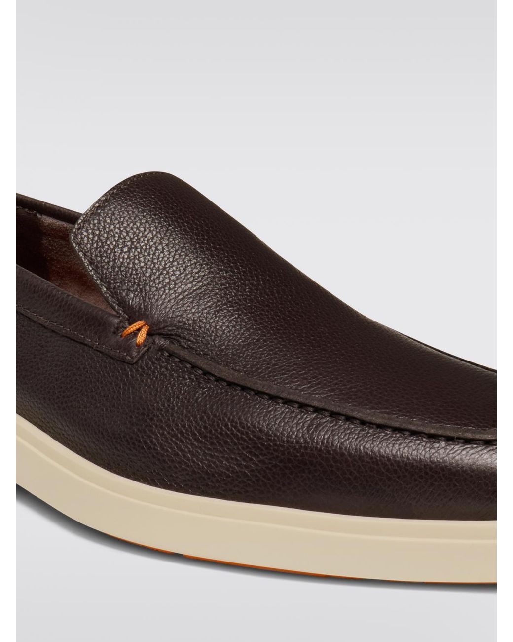 Santoni Brown Grain Leather Loafers for men