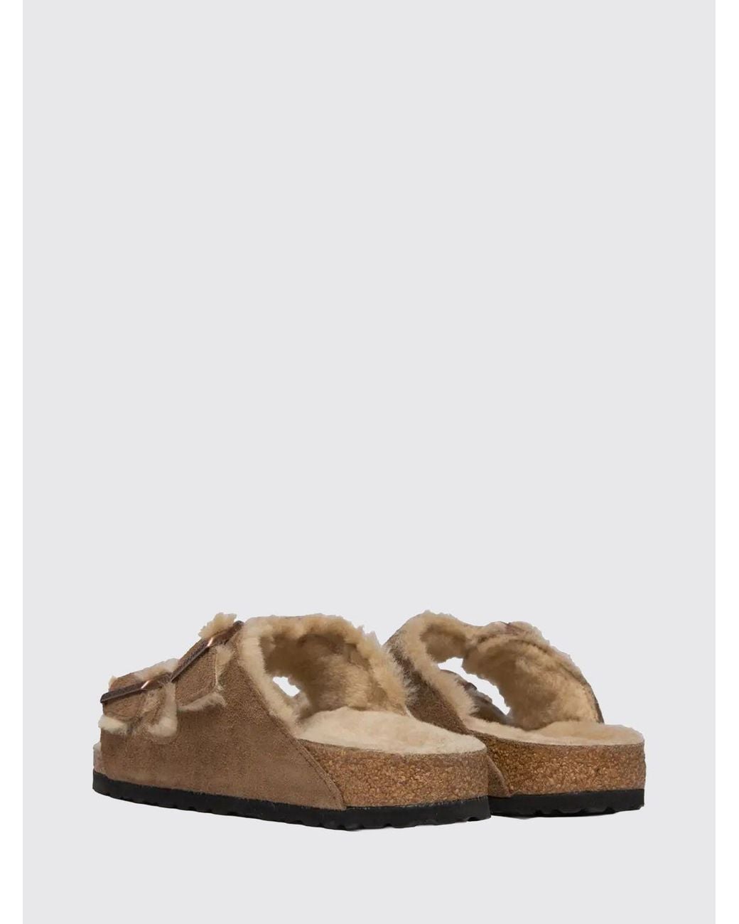 Birkenstock Brown Arizona Suede Flat Sandals With Shearling Lining