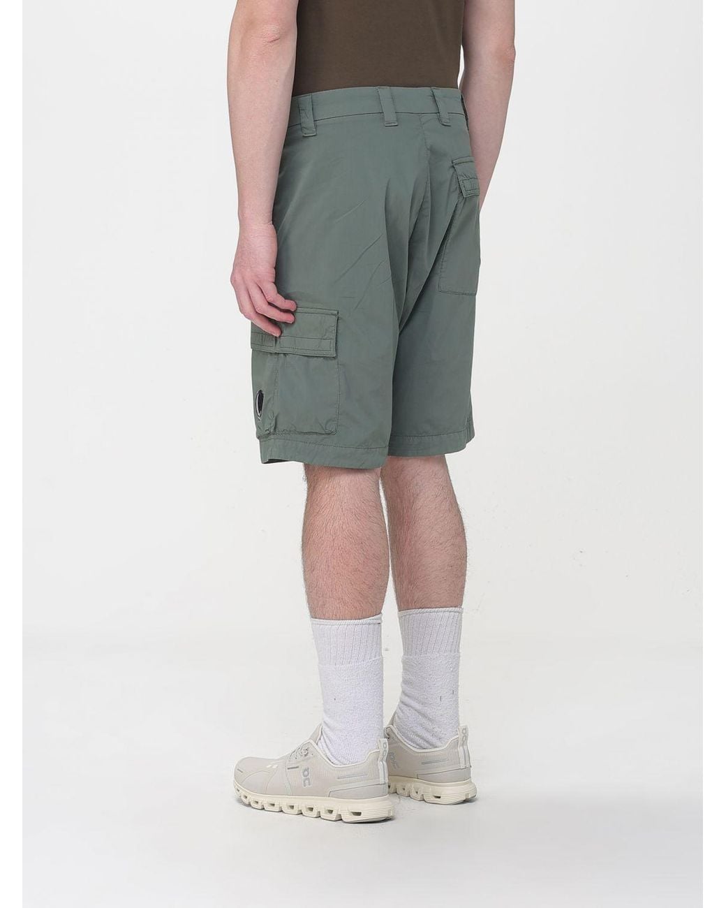 C P Company Green Cotton Cargo Shorts for men