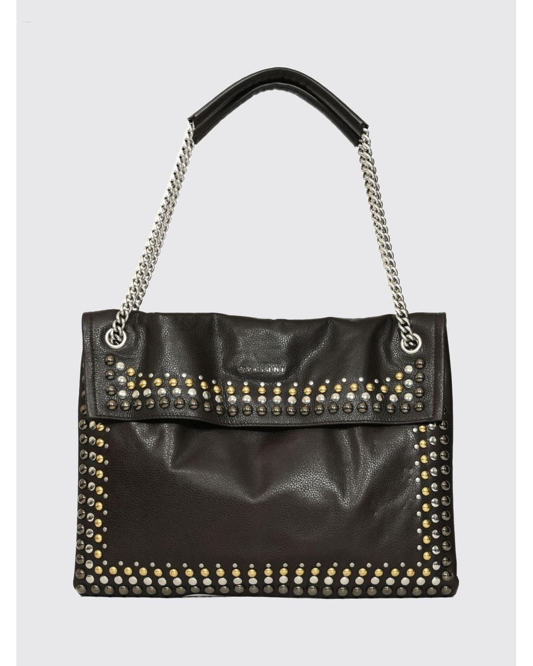 Orciani Black Venus Studded And Embroidered Calfskin Shoulder Bag