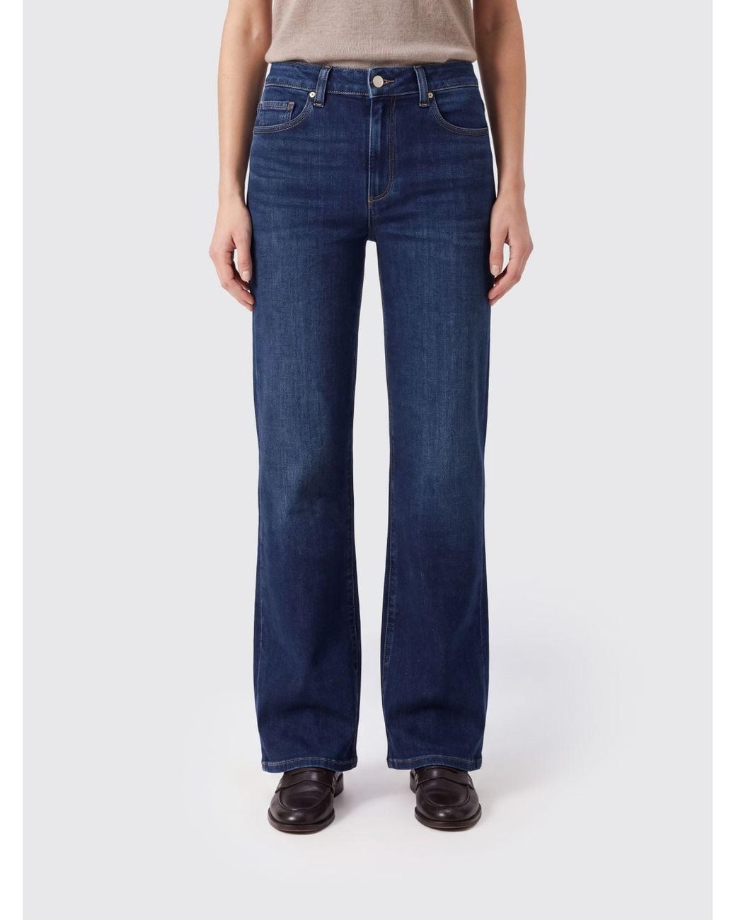 PAIGE Blue Flared Leenah Trousers With A Mid-Rise Waist