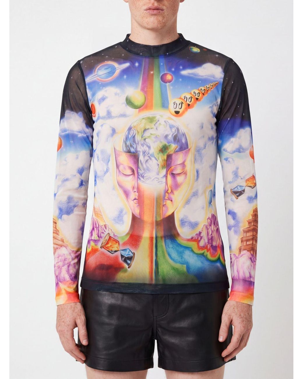 Casablanca Blue Slim Fit Long-Sleeved Graphic Print Jersey Top for men