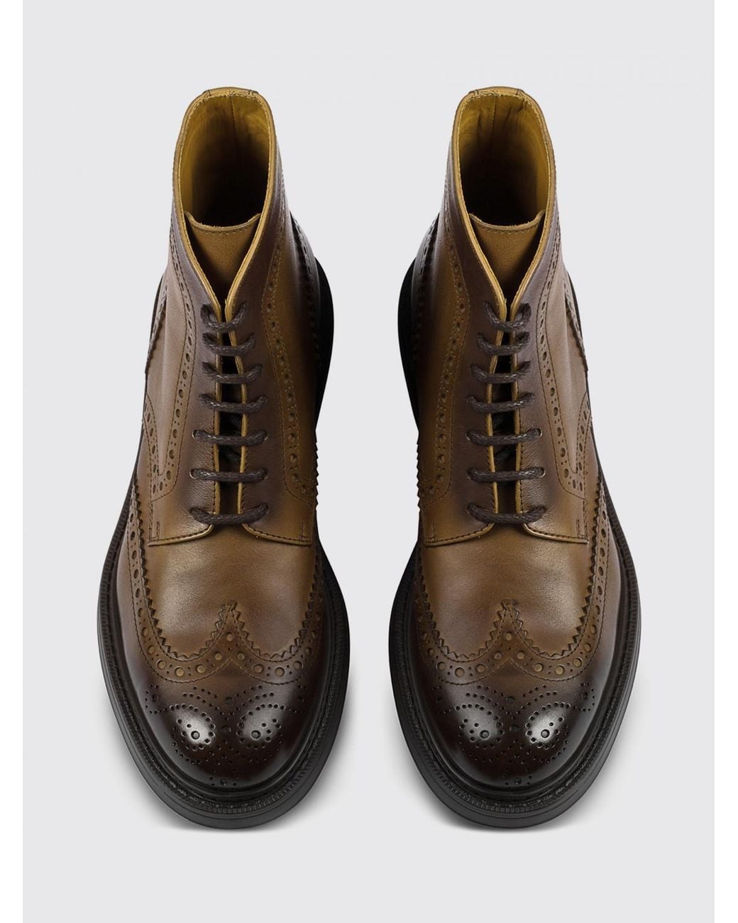 Doucal's Brown Leather Ankle Boots With Brogue Detail for men