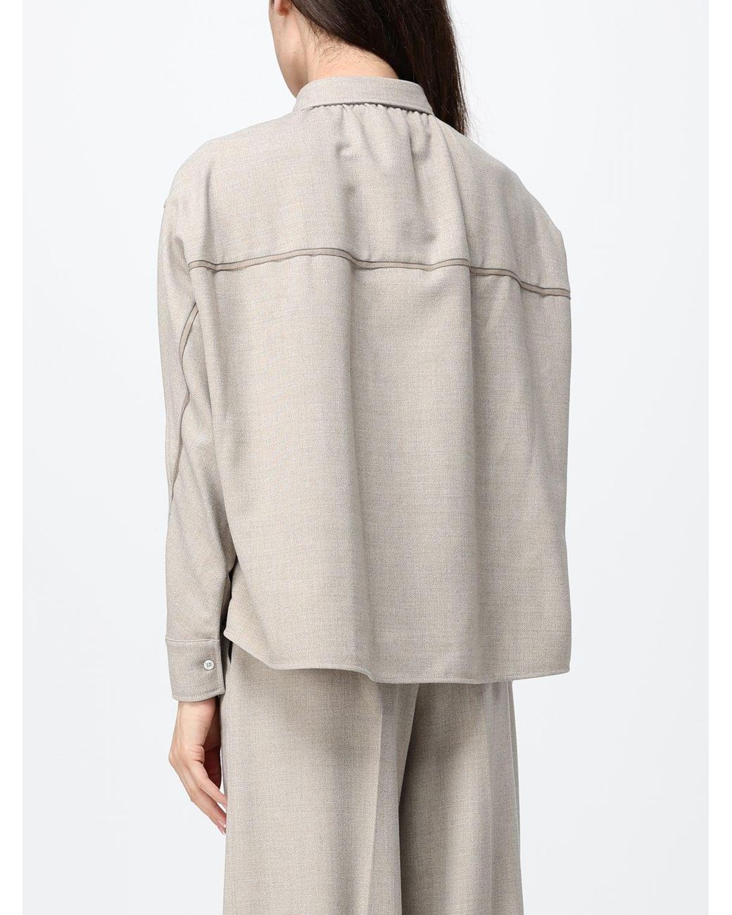 Fabiana Filippi Natural Relaxed Fit Wool Blend Shirt With Concealed Closure